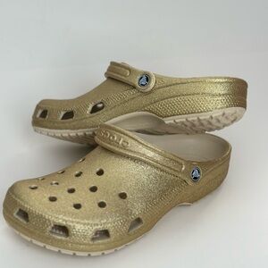 Crocs Classic Gold Glitter Clogs Sparkle Slip-On Sandals Women’s 11 / Men’s 9